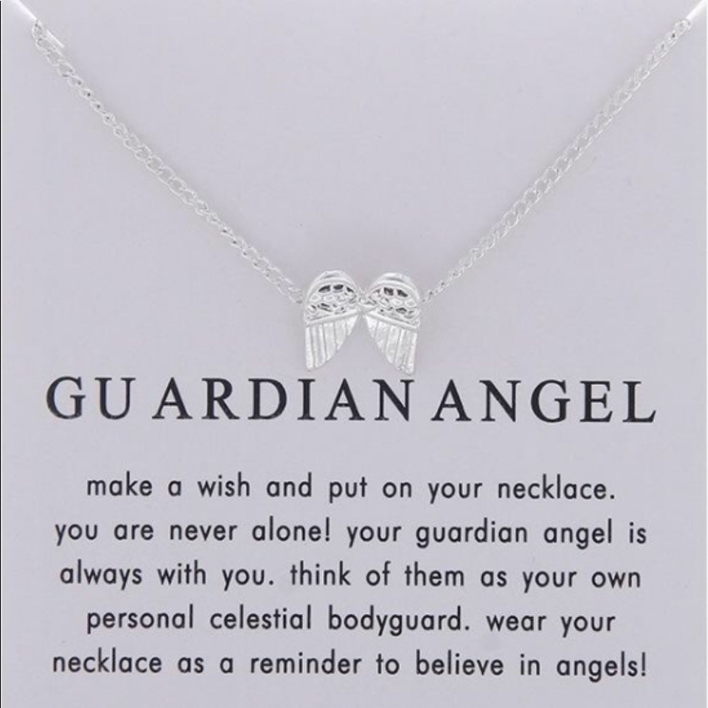Silver Guardian Angel Necklace with Wings